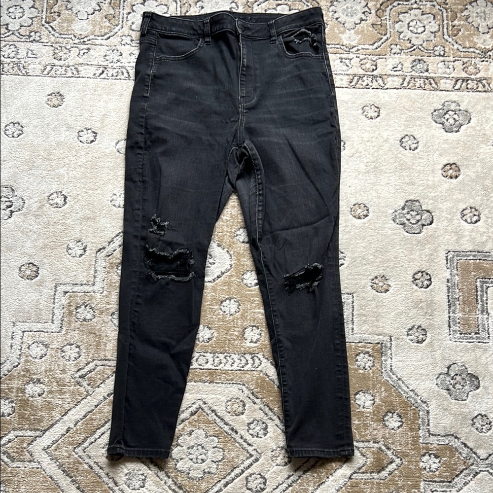 American Eagle Outfitters Black Skinny Jeans with Distressed Knees